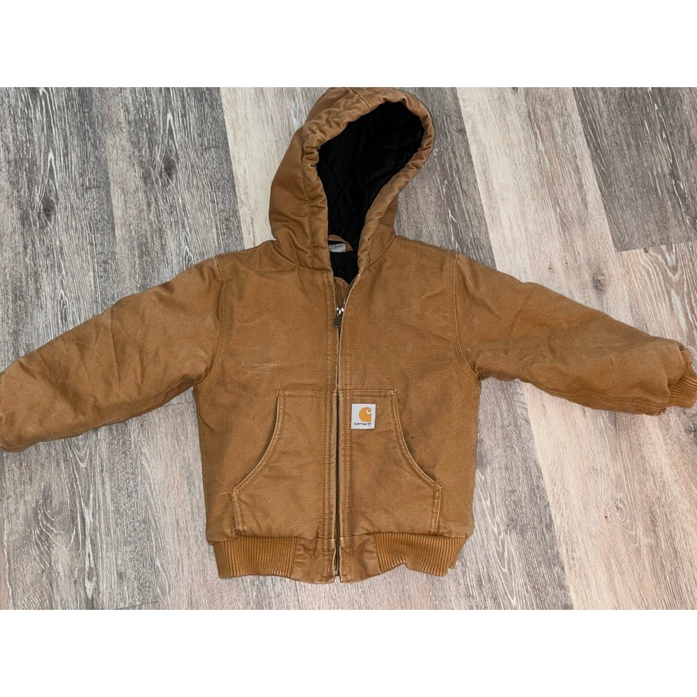 CARHARTT Boys Size XXS (4-5) Winter Jacket, Tan, Hooded, Quilted Lining NICE